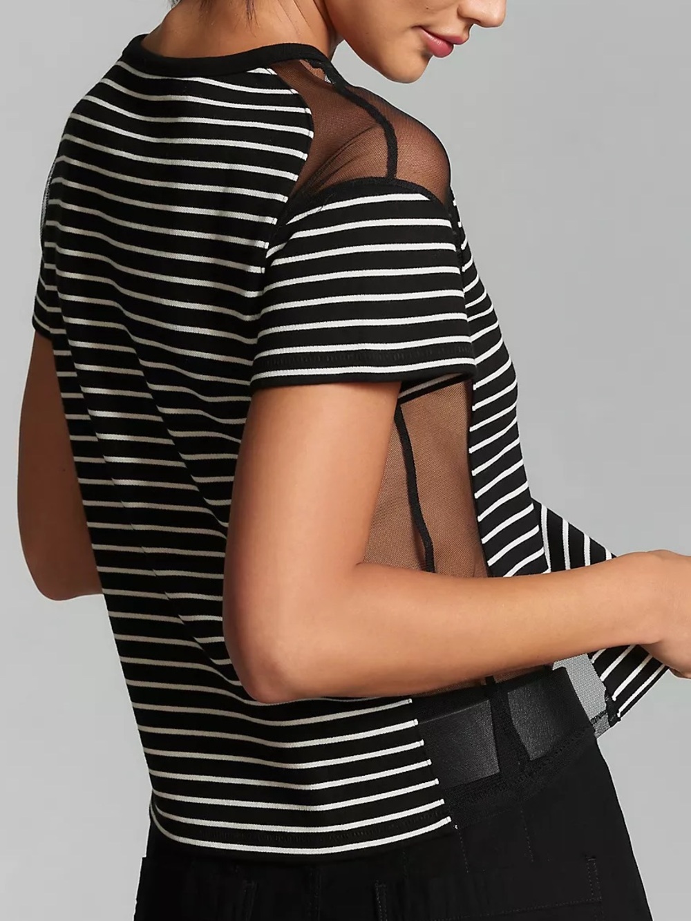 Maeve Anthropologie Women’s Striped Mesh Tee Shirt - Picture 4 of 7